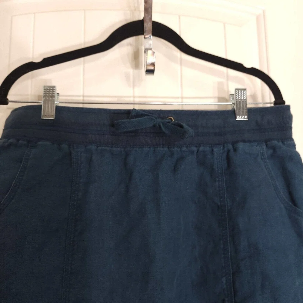 J Jill Womens Skirt Vtg 90s Y2K Blue Linen Drawstring Waist Pleated Midi Size S